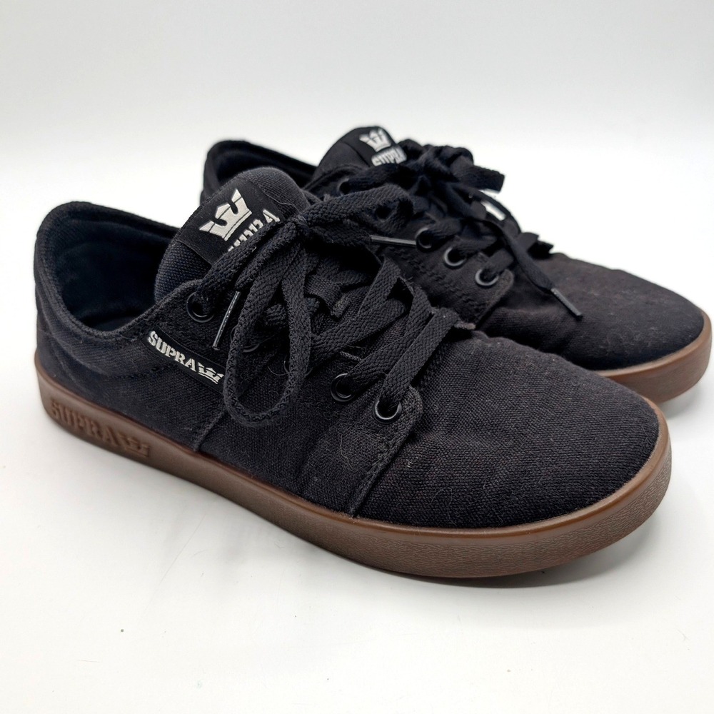 Supra Stacks II Mens 7 Black Canvas Gum Sole Low Top Skate Shoes Sneakers